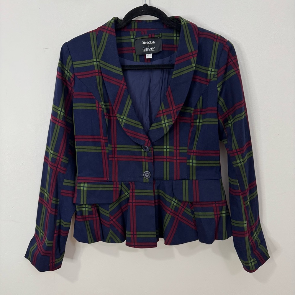 Modcloth X Collectif‎ Blazer Meryl Darling Check Suit Jacket Cotton Blend Size L